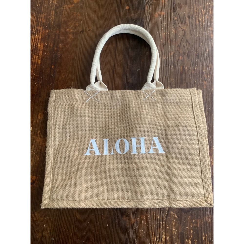 Korissa Handmade Jute Aloha Tote‎ Bag Natural Tan Beach Shopper fabric lined